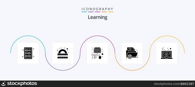 Learning Glyph 5 Icon Pack Including internet. learning. study. folder. e-learning