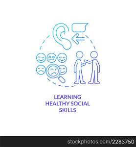Learning healthy social skills blue gradient concept icon. Verbal and non-verbal communication abstract idea thin line illustration. Interaction. Isolated outline drawing. Myriad Pro-Bold font used. Learning healthy social skills blue gradient concept icon