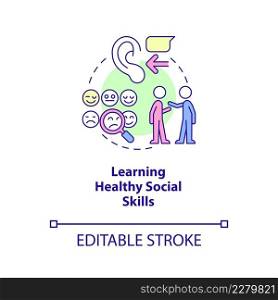 Learning healthy social skills concept icon. Children mental health abstract idea thin line illustration. Interaction. Isolated outline drawing. Editable stroke. Arial, Myriad Pro-Bold fonts used. Learning healthy social skills concept icon