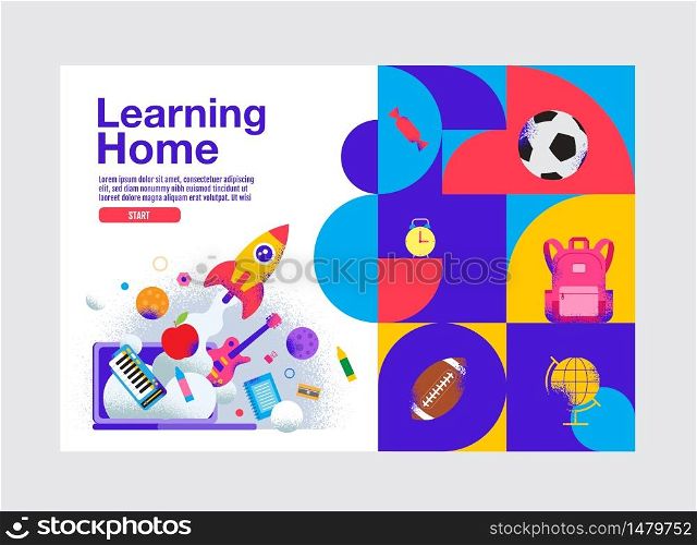 Learning Home, Education Banner Template, Vector Illustration.