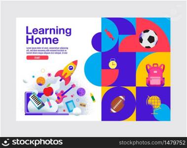 Learning Home, Education Banner Template, Vector Illustration.