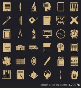 Learning icons set. Simple style of 36 learning vector icons for web for any design. Learning icons set, simple style