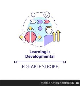 Learning is developmental concept icon. Cognitive process. Principle about learning abstract idea thin line illustration. Isolated outline drawing. Editable stroke. Arial, Myriad Pro-Bold fonts used. Learning is developmental concept icon
