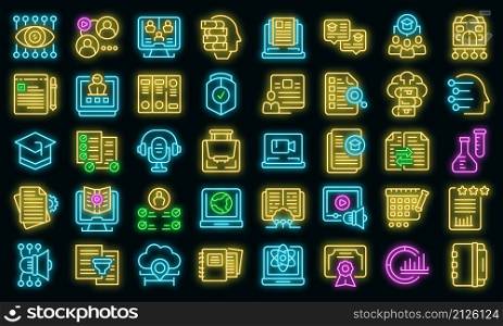 Learning management system icons set outline vector. Laptop machine. Online education. Learning management system icons set vector neon