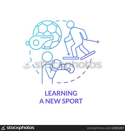 Learning new sport blue gradient concept icon. Martial arts training. Lifelong learning examples abstract idea thin line illustration. Isolated outline drawing. Myriad Pro-Bold fonts used. Learning new sport blue gradient concept icon