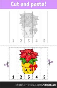 Learning numbers 1-5. Cut and glue. cartoon character. Education developing worksheet. Christmas theme. Game for kids. Activity page. Color isolated vector illustration.