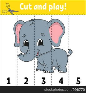 Learning numbers. Cut and play. Education developing worksheet. Game for kids. Activity page. Puzzle for children. Riddle for preschool. Flat isolated vector illustration. Cute cartoon style.