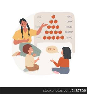 Learning numbers isolated cartoon vector illustration. Children learn count to ten, foreign language, study number names, bilingual preschool program, multilingual kindergarten vector cartoon.. Learning numbers isolated cartoon vector illustration.