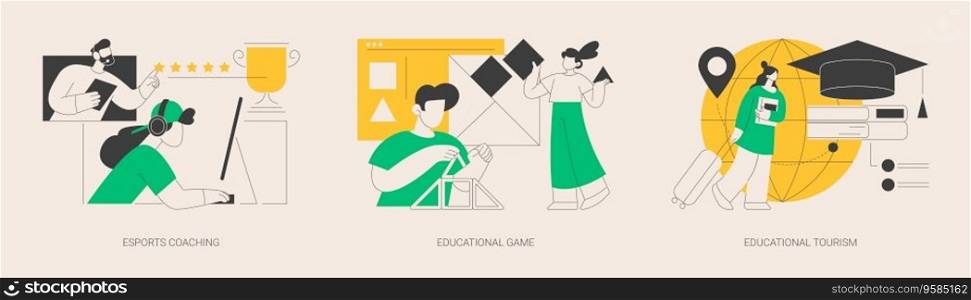 Learning opportunity abstract concept vector illustration set. Esports coaching, educational game and tourism, video games, play and learn, education platform, exchange student abstract metaphor.. Learning opportunity abstract concept vector illustrations.