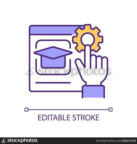 Learning platform settings RGB color icon. Website adjustment. Educational digital program set up. Customizable interface. Isolated vector illustration. Simple filled line drawing. Editable stroke. Learning platform settings RGB color icon