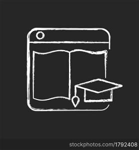 Learning platforms chalk white icon on dark background. Website for students and teachers. Online courses. E-learning. Enhance educational management. Isolated vector chalkboard illustration on black. Learning platforms chalk white icon on dark background