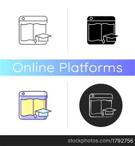 Learning platforms icon. Website for students and teachers. Online course platform. E-learning site. Enhancing educational management. Linear black and RGB color styles. Isolated vector illustrations. Learning platforms icon