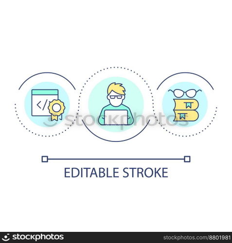 Learning programming loop concept icon. Computer science abstract idea thin line illustration. Writing code. Educational resources. Isolated outline drawing. Editable stroke. Arial font used. Learning programming loop concept icon
