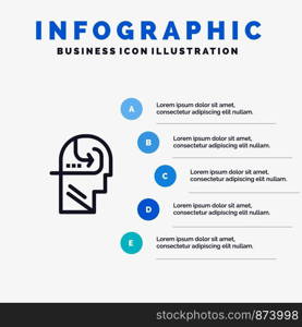Learning, Skill, Mind, Head Line icon with 5 steps presentation infographics Background
