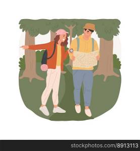 Learning survival skills isolated cartoon vector illustration. People learn to navigate in the forest, mastering survival skills outdoors, dangerous situation simulation vector cartoon.. Learning survival skills isolated cartoon vector illustration.