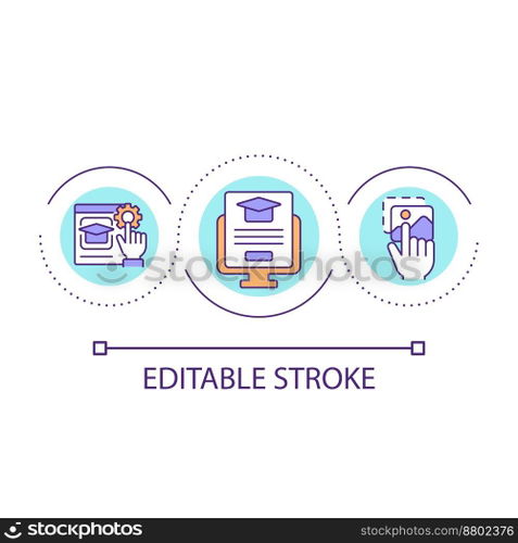 Learning system interface loop concept icon. User interface customization. Elearning abstract idea thin line illustration. Isolated outline drawing. Editable stroke. Arial font used. Learning system interface loop concept icon