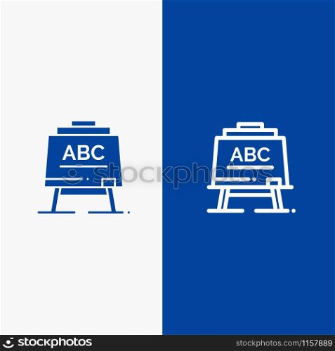 Learning, Teacher, Abc, Board Line and Glyph Solid icon Blue banner