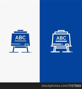 Learning, Teacher, Abc, Board Line and Glyph Solid icon Blue banner