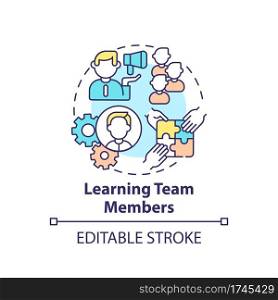 Learning team members concept icon. Worker adaptation stages. Team building activities idea thin line illustration. Achieve common goal. Vector isolated outline RGB color drawing. Editable stroke. Learning team members concept icon