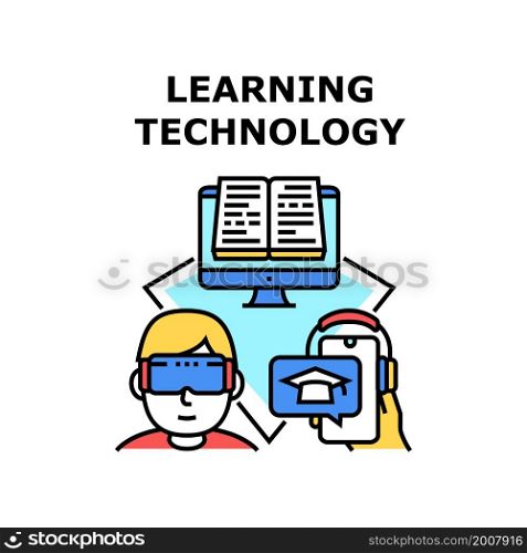 Learning technology school training. internet book. student knowledge. library learn course. science study learning technology vector concept color illustration. Learning technology icon vector illustration