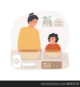 Learning through imitation isolated cartoon vector illustration. Early education method, child helps to cook imitating adult, baking lesson, Waldorf approach, preschool activity vector cartoon.. Learning through imitation isolated cartoon vector illustration.