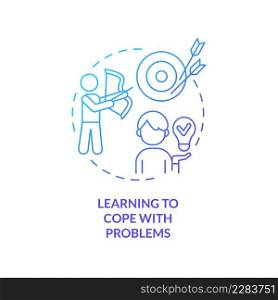 Learning to cope with problems blue gradient concept icon. Reducing stressful feelings abstract idea thin line illustration. Manage stress. Isolated outline drawing. Myriad Pro-Bold font used. Learning to cope with problems blue gradient concept icon
