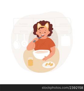 Learning to hold a spoon isolated cartoon vector illustration Self-feeding skill development, hand food, baby learns to hold spoon, infant imitate adult eating, early education vector cartoon.. Learning to hold a spoon isolated cartoon vector illustration
