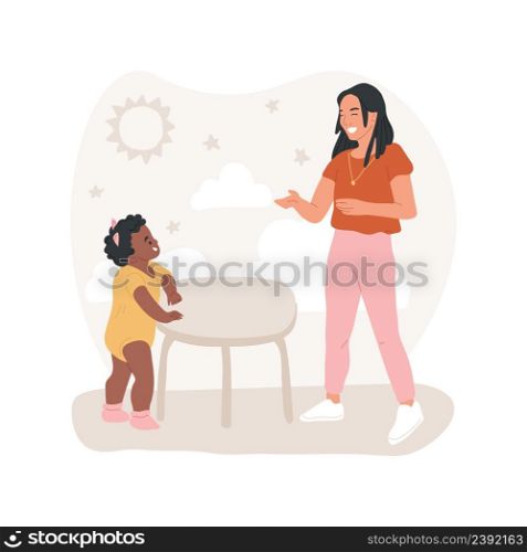 Learning to stand up isolated cartoon vector illustration Infant learns to stand up with support, baby development milestone, nursery facility, kindergarten, early childhood vector cartoon.. Learning to stand up isolated cartoon vector illustration