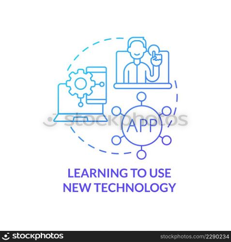 Learning to use new technology blue gradient concept icon. Electronic learning. Lifelong learning examples abstract idea thin line illustration. Isolated outline drawing. Myriad Pro-Bold fonts used. Learning to use new technology blue gradient concept icon