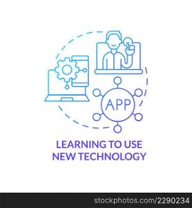 Learning to use new technology blue gradient concept icon. Electronic learning. Lifelong learning examples abstract idea thin line illustration. Isolated outline drawing. Myriad Pro-Bold fonts used. Learning to use new technology blue gradient concept icon