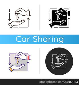Leasing icon. Contractual arrangement calling for lessee to pay lessor for use of asset. Paying for auto or house. Linear black and RGB color styles. Isolated vector illustrations. Leasing icon