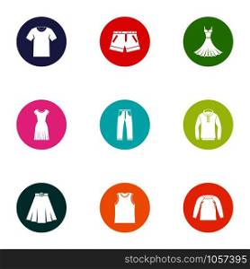Leather apparel icons set. Flat set of 9 leather apparel vector icons for web isolated on white background. Leather apparel icons set, flat style
