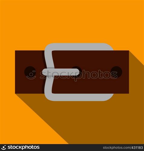 Leather belt with silver buckle icon. Flat illustration of leather belt with silver buckle vector icon for web on yellow background. Leather belt with silver buckle icon, flat style