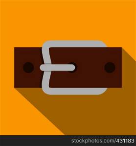 Leather belt with silver buckle icon. Flat illustration of leather belt with silver buckle vector icon for web on yellow background. Leather belt with silver buckle icon, flat style
