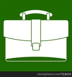 Leather briefcase icon white isolated on green background. Vector illustration. Leather briefcase icon green
