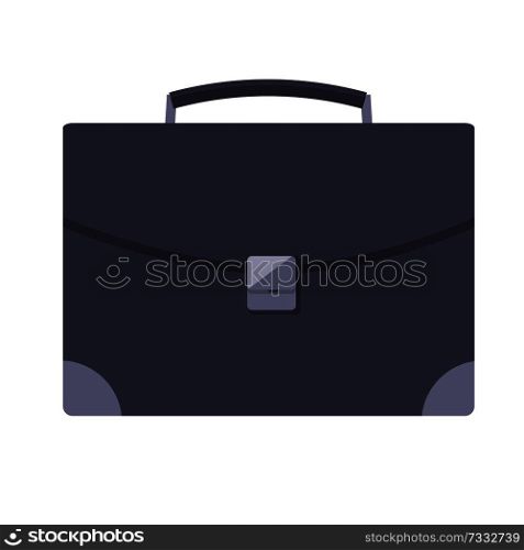 Leather briefcase with metal lock, bag for businessman vector illustration isolated on white background. Suitcase handbag male portfolio icon. Leather Briefcase with Metal Lock, Businessman Bag