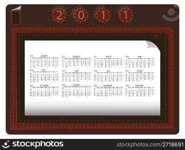 leather calendar 2011 against white background, abstract vector art illustration