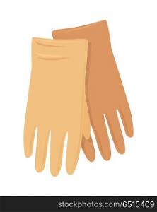 Leather gloves vector. Flat design. Pair of orange woman s gloves. Casual clothing for autumn or winter seasons. Outerwear for cold weather. For clothes store ad, fashion concept. On white . Leather Gloves Vector Illustration in Flat Design. Leather Gloves Vector Illustration in Flat Design