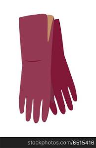 Leather Gloves Vector Illustration in Flat Design. Long leather gloves vector. Flat design. Pair of red woman s gloves. Casual clothing for autumn or winter seasons. Outerwear for cold weather. For clothes store ad, fashion concept. On white. Leather Gloves Vector Illustration in Flat Design