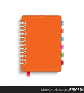 Leather notebook isolated on the white. Vector illustration