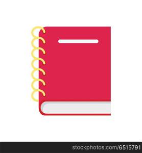 Leather Notebook Isolated on White Background.. Leather notebook isolated on white background. Red leather notebook with spiral. Stack of ring binder book. Fashionable organizer for data storage. Vector illustration in flat style design