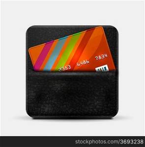 Leather wallet for credit cards. Vector icon