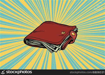 Leather wallet with cash. Pop art retro vector illustration. Leather wallet with cash