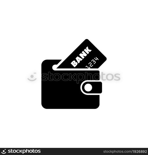 Leather Wallet with Credit Card Inside. Flat Vector Icon illustration. Simple black symbol on white background. Leather Wallet and Credit Card Inside sign design template for web and mobile UI element