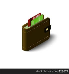 Leather wallet with credit cards icon. Isometric 3d illustration of leather wallet with credit cards vector icon for web. Leather wallet with credit cards icon
