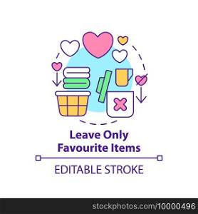 Leave only favourite items concept icon. Sorting necessary things and junk idea thin line illustration. Cleaning and decluttering. Vector isolated outline RGB color drawing. Editable stroke. Leave only favourite items concept icon