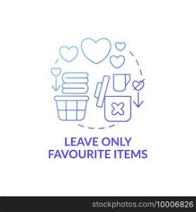 Leave only favourite things in house blue gradient concept icon. Sorting necessary items and junk idea thin line illustration. Decluttering. Vector isolated outline RGB color drawing. Leave only favourite things in house blue gradient concept icon