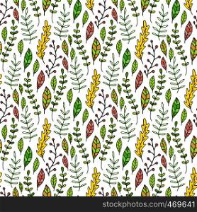 Leaves and branches seamless pattern. Hand drawn nature background. Can used for wrapping, textile, wallpaper and package design. Leaves and branches seamless pattern. Hand drawn nature background. Can be used for wrapping, textile, wallpaper and package design