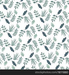 Leaves and foliage of flowers or bushes seamless pattern of spring leafage. Background or print, decorative summer blossom, orangery and tropic plants. Twigs and branches, vector in flat style. Foliage of bushes or flowers, spring seamless pattern