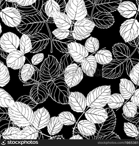 Leaves and foliage of summer or spring, seamless pattern. Monochrome leafage and botany, decorative branches and twigs. Vintage and grunge wallpaper or background prints. Vector in flat style. Botany leaves and foliage seamless pattern vector